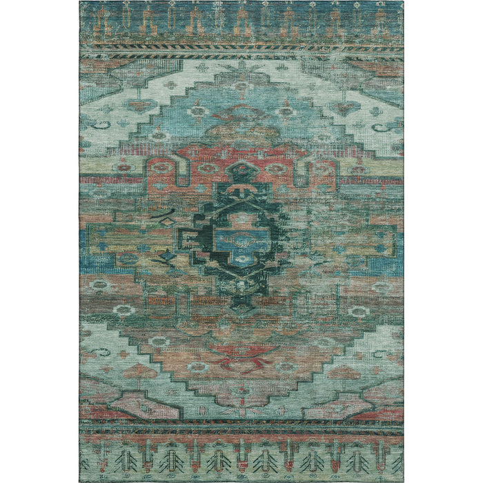 10' X 14' Oriental Washable Area Rug With UV Protection (701051) - Teal / Copper / Gold
