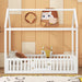Giga wood house platform bed with fence and door, featuring a cozy, playhouse design for children's bedroom decor.
