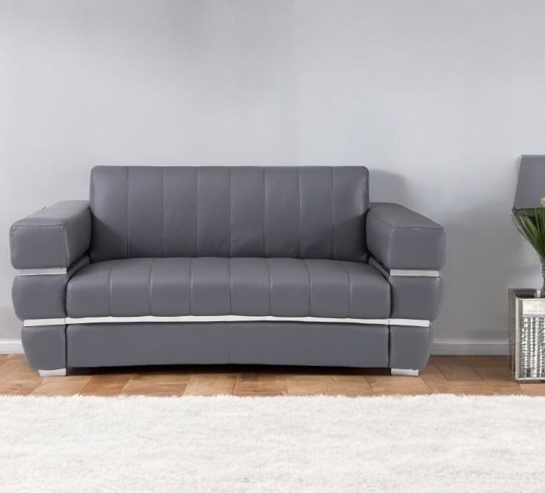 Italian Leather, Loveseat - Gray / Silver