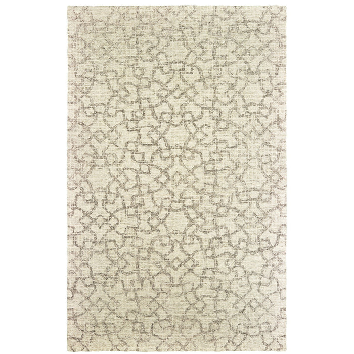 10' X 13' Wool Geometric Hand Tufted Area Rug - Tan And Ivory
