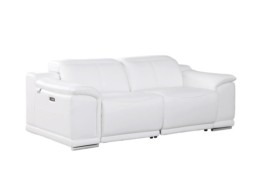 Italian Leather Power Reclining Loveseat (720519) - White / Silver