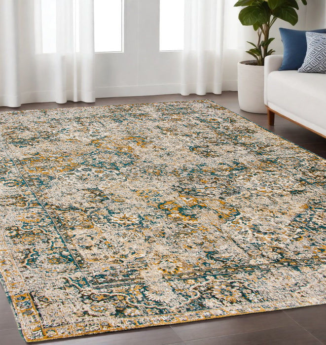 4' x 6' Abstract Non Skid Area Rug - Green And Blue