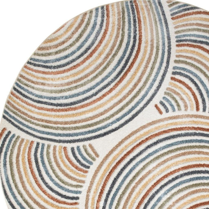 8' Round Abstract Power Loom Area Rug (564217) - Cream