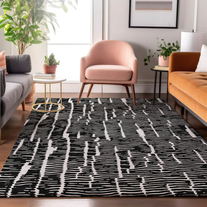 10' X 14' Vermicular Washable Area Rug With UV Protection - Black And Ivory
