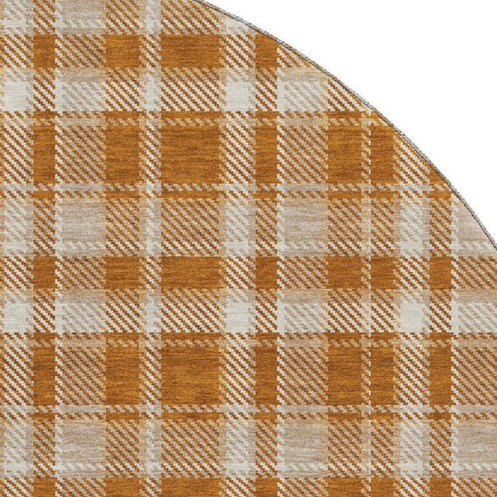 8' Plaid Washable Round Rug With UV Protection (649453) - Rust / Ivory