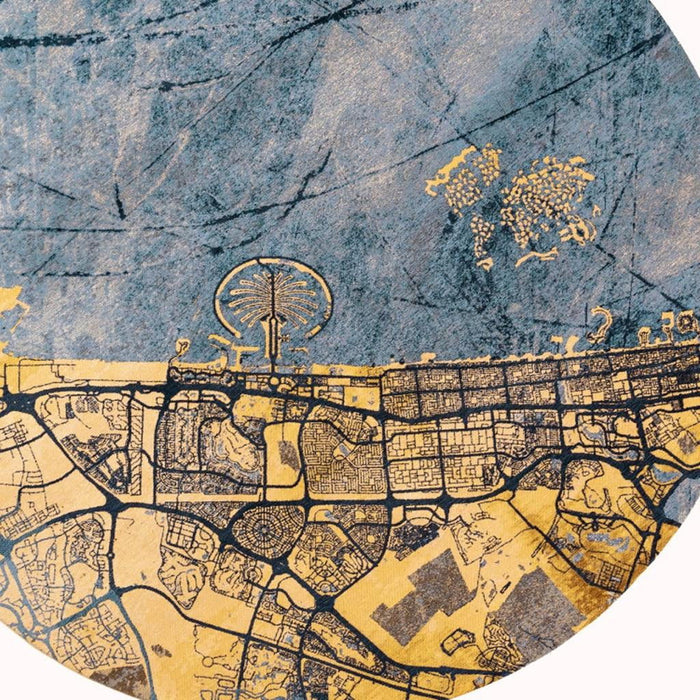 8' Abstract Washable Round Rug With UV Protection (610083) - Gold / Blue