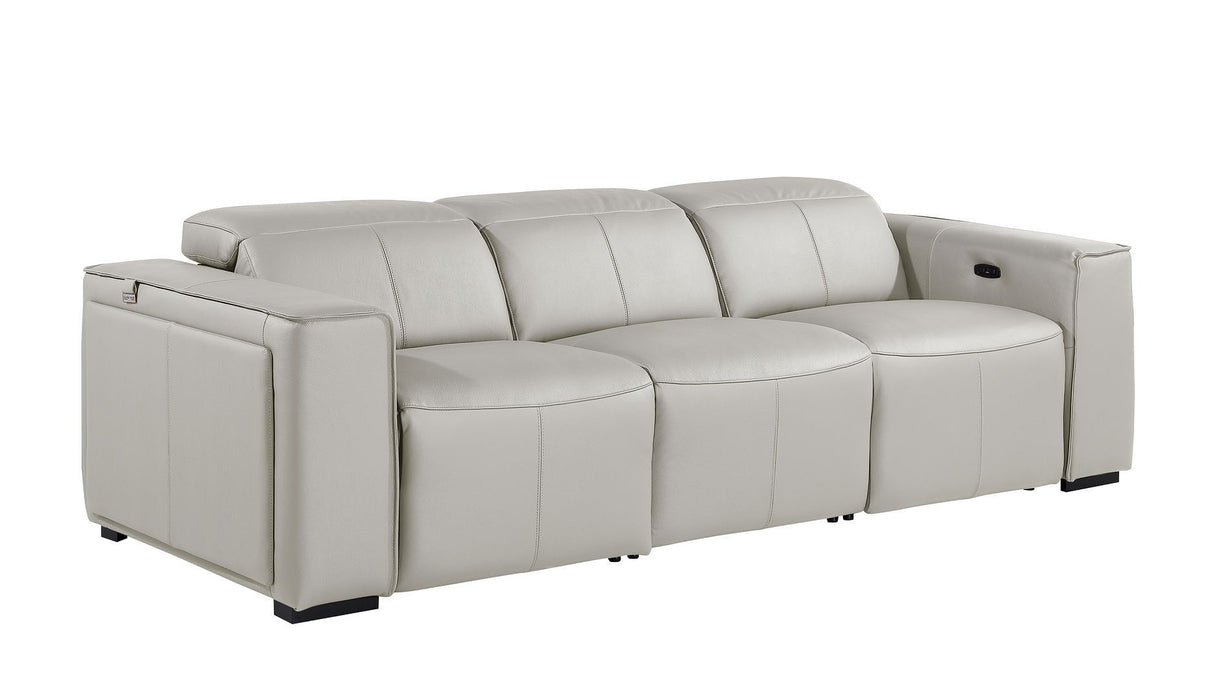 Top Grain Leather Reclining Metal USB Sofa (720389) - Light Gray