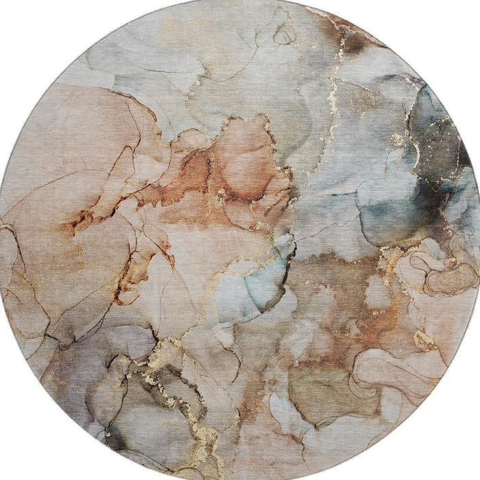 8' Abstract Washable Round Rug With UV Protection (647287) - Beige / Gray / Ivory