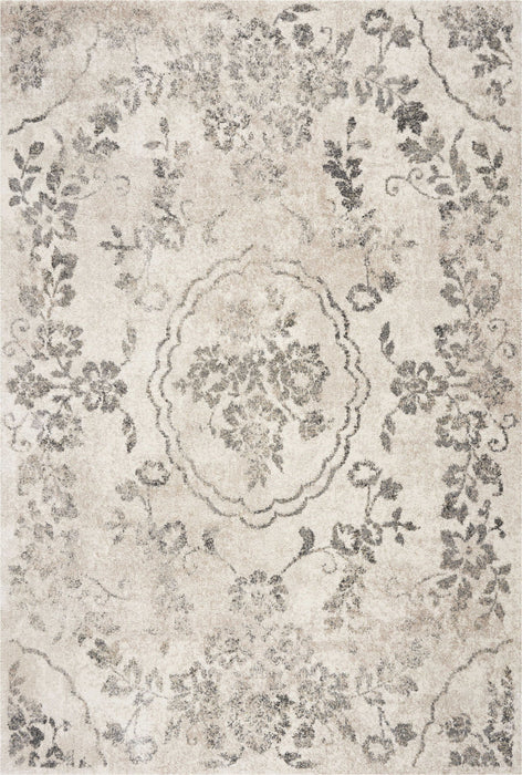 8' x 10' Machine Woven Distressed Floral Traditional Indoor Area Rug - Gray