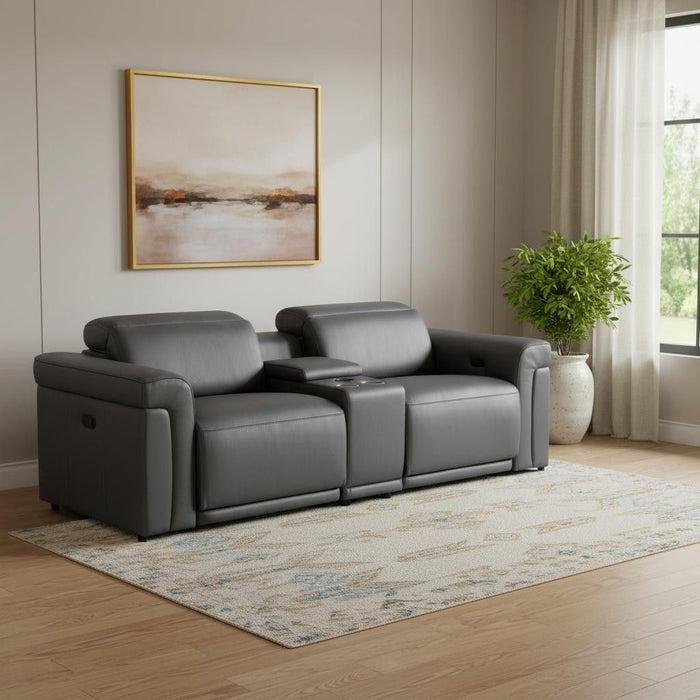 Italian Leather Power Reclining Loveseat With Storage (720529) - Dark Gray / Black