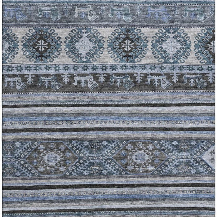 10' X 14' Medallion Washable Area Rug With UV Protection (695240) - Blue / Ivory / Gray