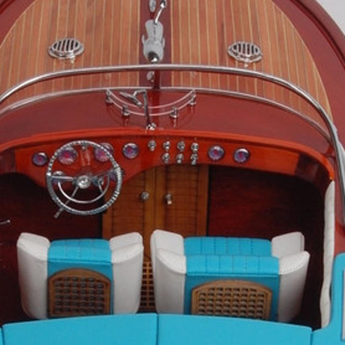 Hand Painted Model Boat - Dark Red / Light Blue