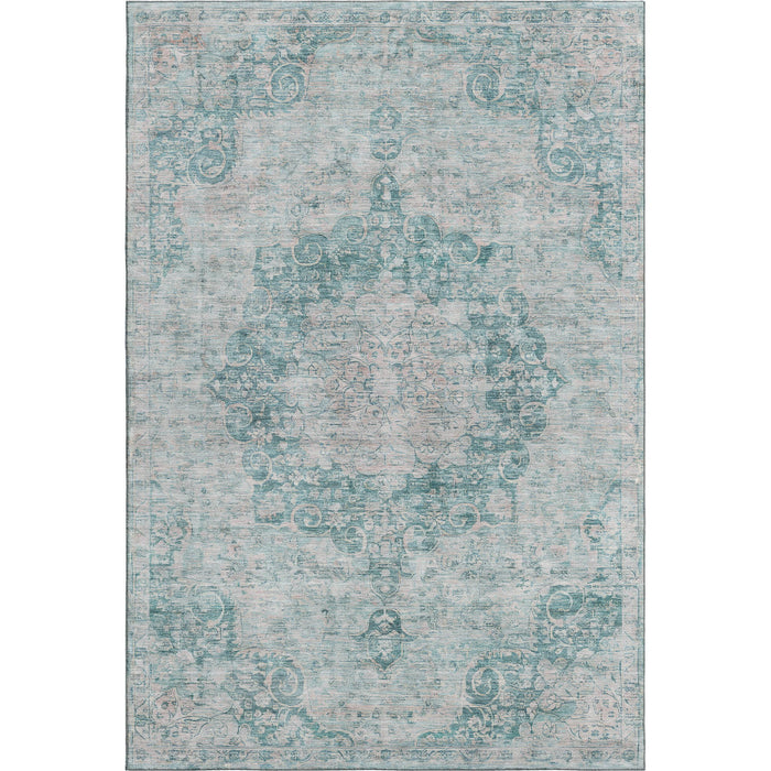 10' X 14' Oriental Washable Area Rug With UV Protection (692340) - Teal / Silver