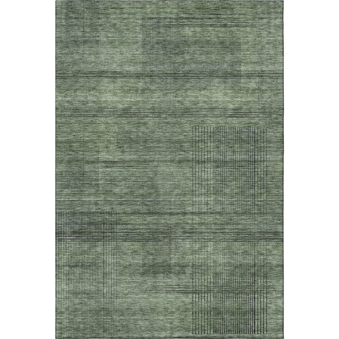 10' X 14' Striped Washable Area Rug With UV Protection - Olive Green And Gray