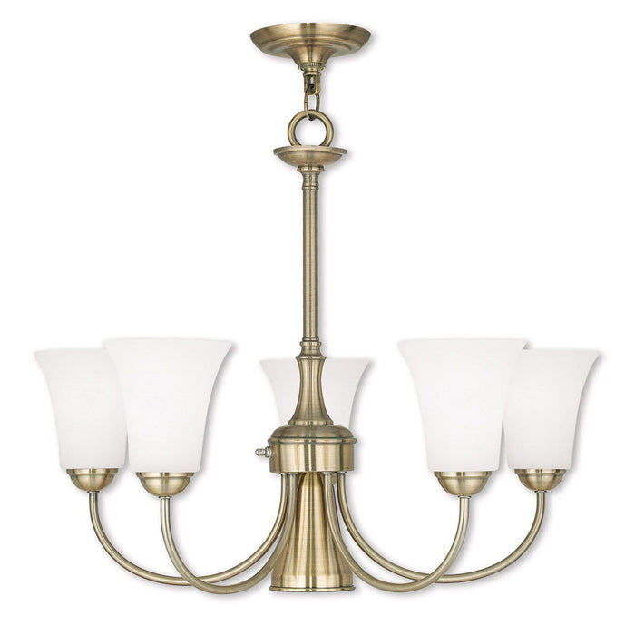 21" Six Light Dimmable Chandelier With Shades - Antiqued Brass