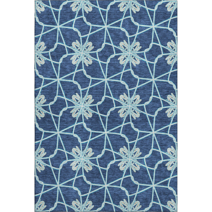 10' X 14' Geometric Washable Area Rug With UV Protection (675942) - Navy Blue / Ivory / Gray