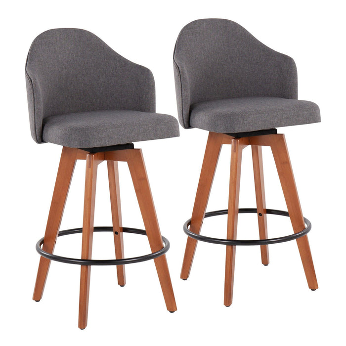 Ahoy - Fixed - Height Counter Stool - Walnut Bamboo Legs And Round Metal Footrest (Set of 2)