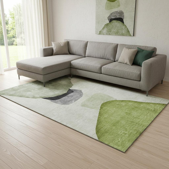 9' X 12' Abstract Washable Area Rug With UV Protection (648483) - Green / Gray