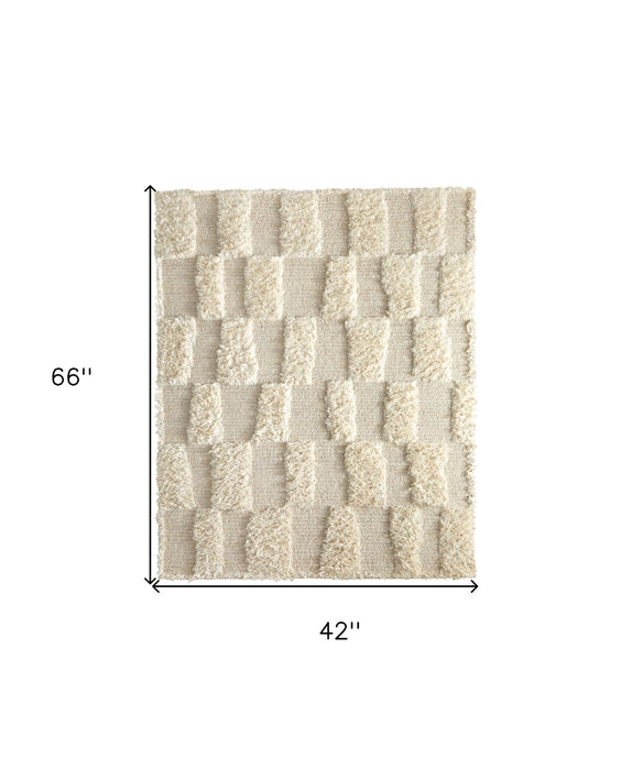 4' x 6' Wool Geometric Hand Woven Area Rug - Ivory