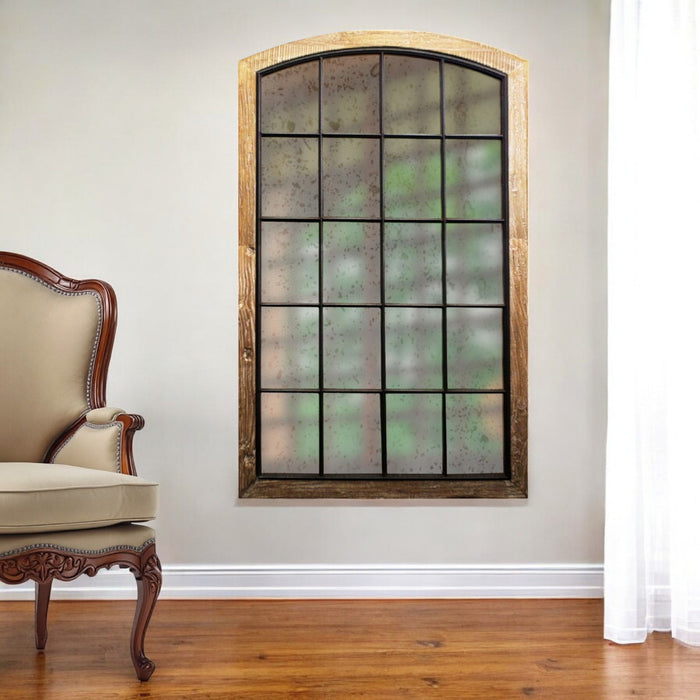 73" Arch Solid Framed Antiqued Glass Full Length Hanging Mirror - Brown