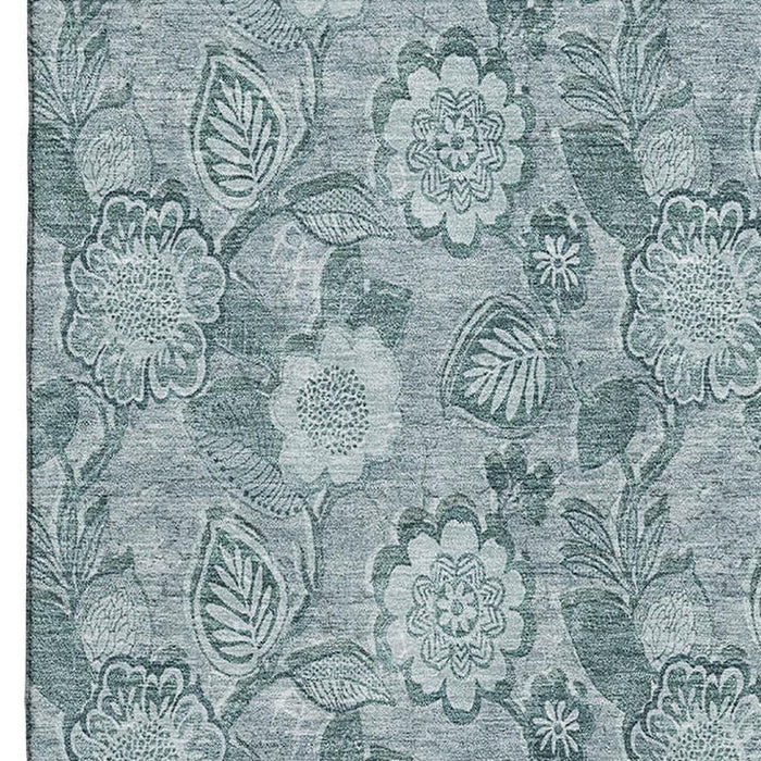 10' X 14' Floral Washable Area Rug With UV Protection (708814) - Teal / Aqua