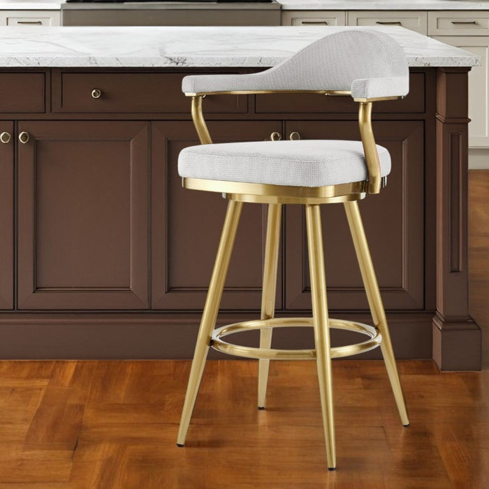 26" Fabric And Stainless Steel Counter Height Swivel Bar Chair - Silver / Gold