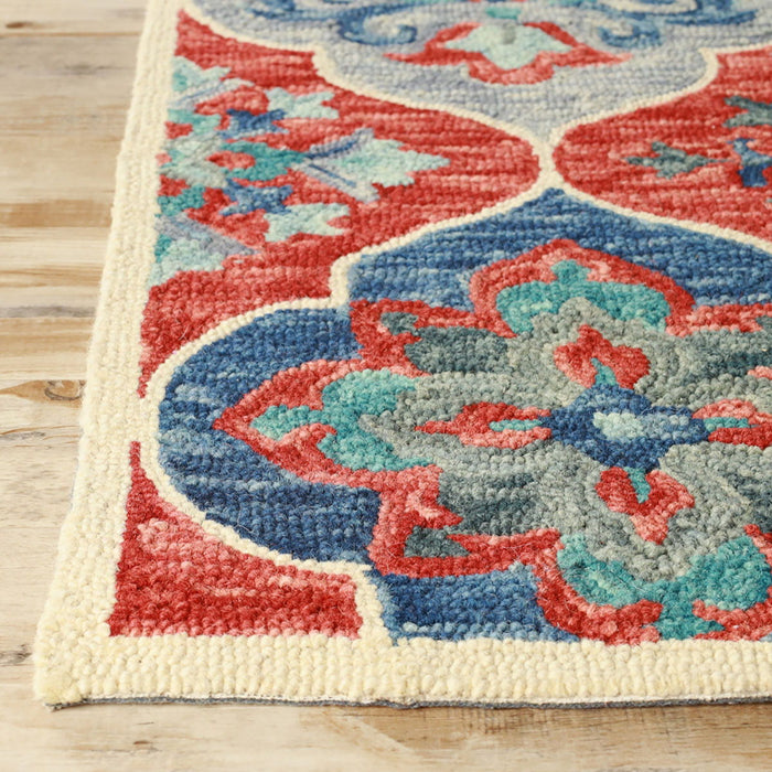 8' x 10' Wool Geometric Tufted Stain Resistant Area Rug - Blue And Rust