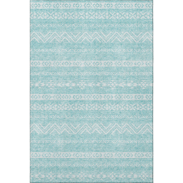 10' X 14' Southwestern Washable Area Rug With UV Protection - Teal / Ivory