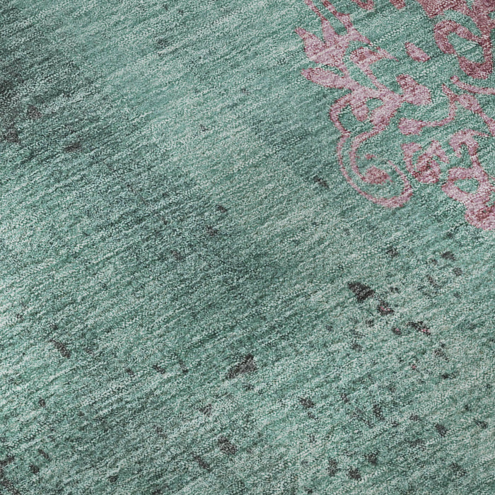 10' X 14' Floral Washable Area Rug With UV Protection (701431) - Pale Aqua / Burgundy