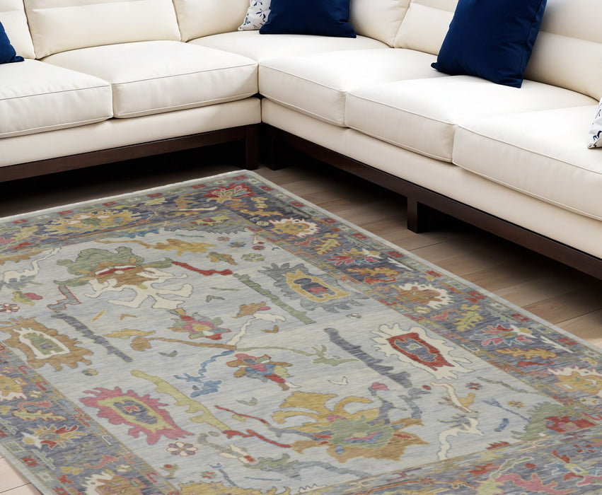 6' X 9' Wool Oriental Hand Knotted Area Rug With Fringe - Gray And Gold