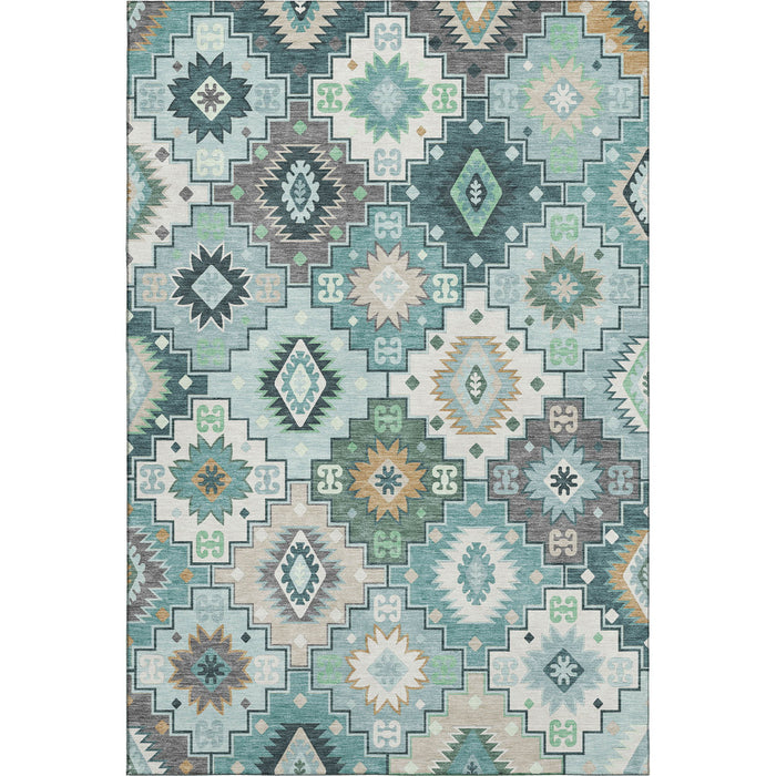 10' X 14' Geometric Washable Area Rug With UV Protection (718671) - Teal / Ivory