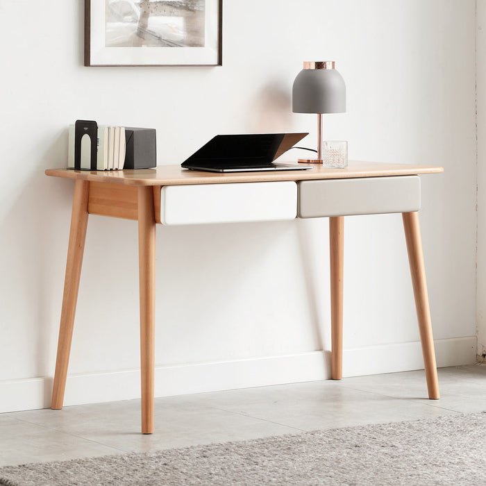Giga large white and gray modern computer desk with two drawers and gap design, ideal for home office use.