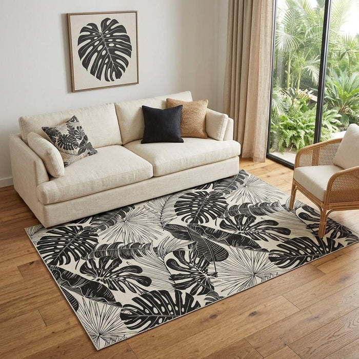 5' X 8' Geometric Washable Area Rug With UV Protection (646399) - Midnight / Ivory