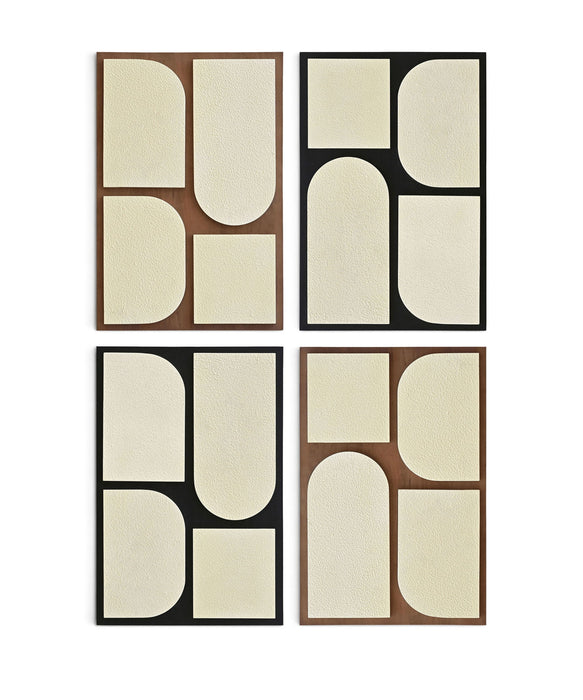 Four-piece mango wood wall art by Meridian Furniture featuring black and natural finish, modern geometric wall decor.