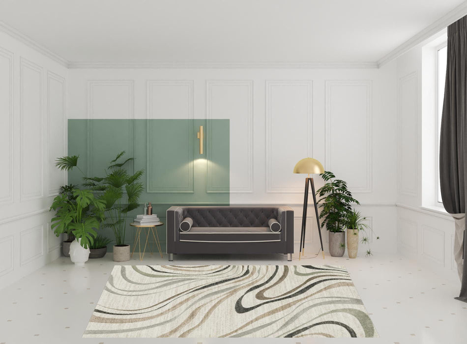8' x 11' Abstract Power Loom Stain Resistant Area Rug - Beige Gray Brown Sage Pale Blue Tan And Charcoal