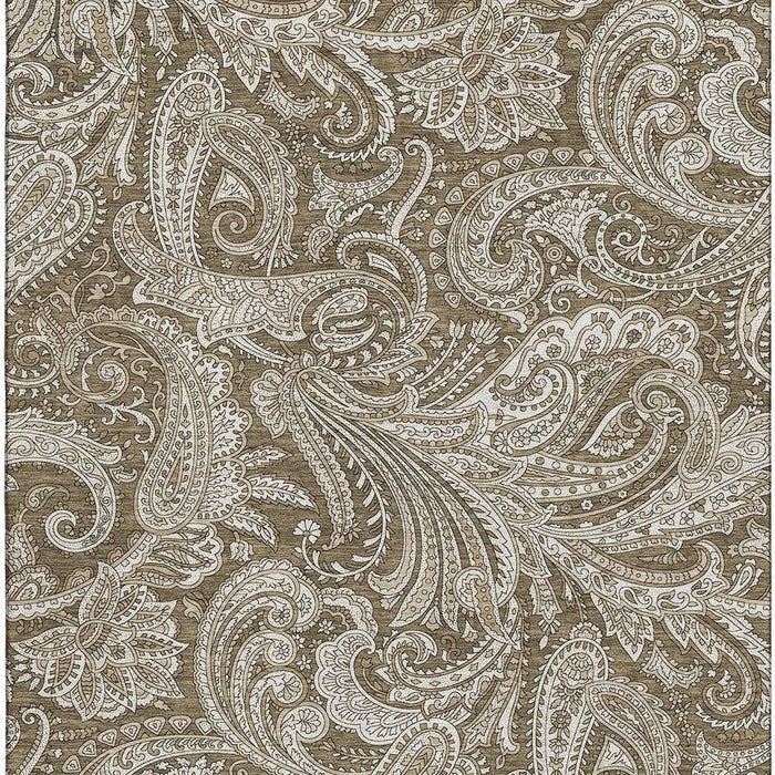 9' X 12' Paisley Washable Area Rug With UV Protection (654649) - Chocolate / Ivory
