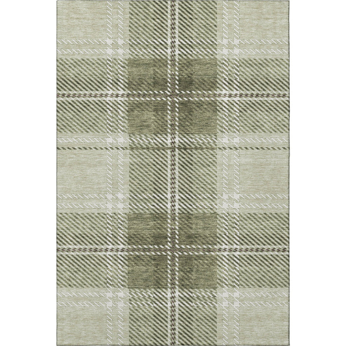 10' X 14' Plaid Washable Area Rug With UV Protection (674287) - Artichoke Green / Ivory