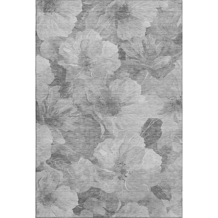 10' X 14' Floral Washable Area Rug With UV Protection (694316) - Gray / Silver / Charcoal
