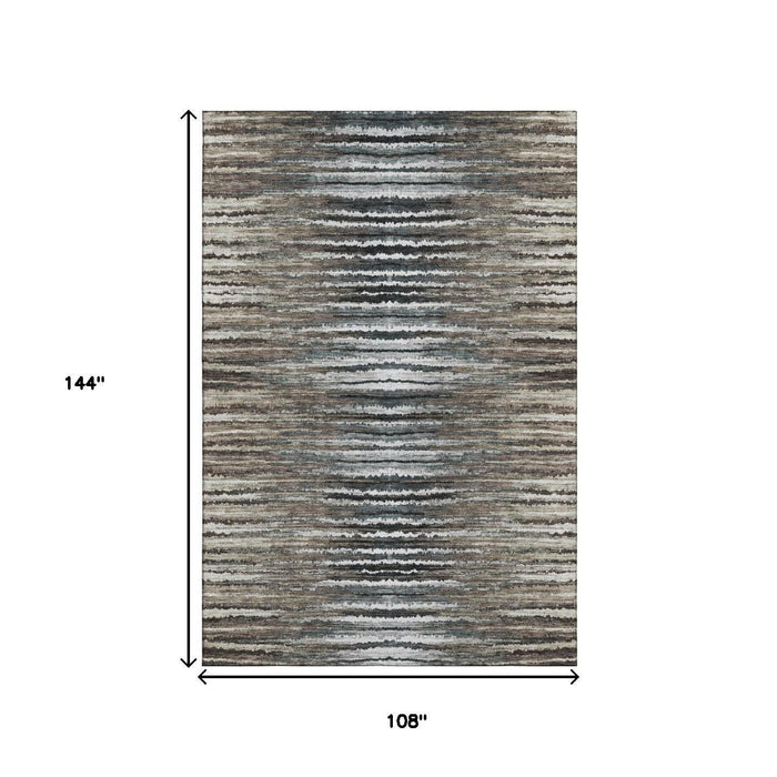9' X 12' Striped Washable Area Rug With UV Protection (650979) - Brown / Gray / Ivory