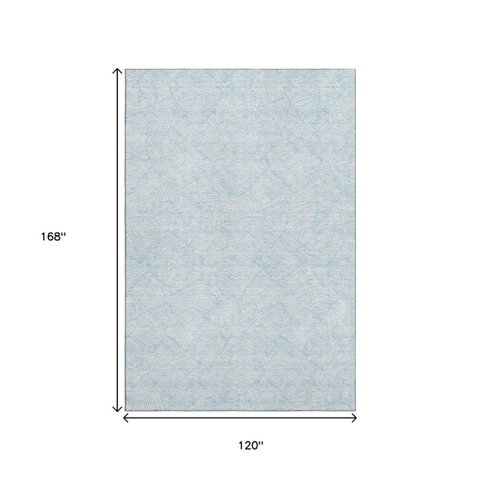 10' X 14' Floral Washable Area Rug With UV Protection (672641) - Sky Blue / Ivory