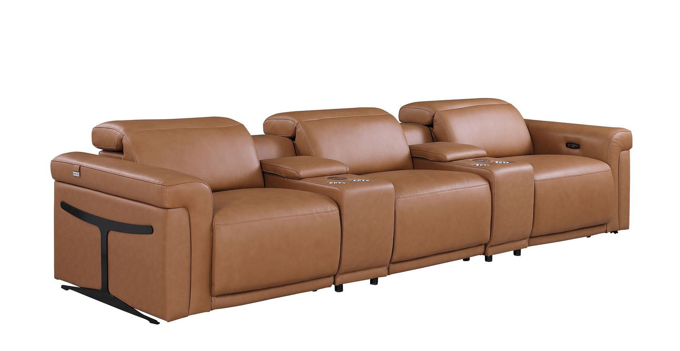 Top Grain Leather Reclining Metal USB Sofa (720366) - Chestnut