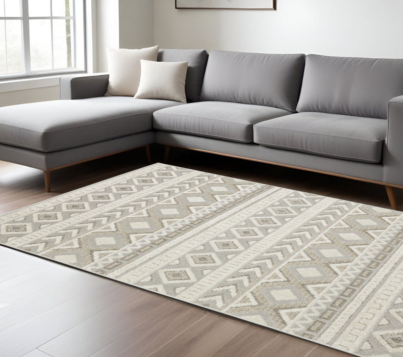 10' X 13' Tribal Area Rug - Gray And Beige