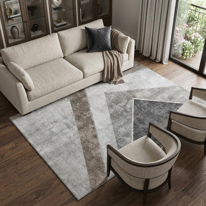 10' X 14' Geometric Washable Area Rug With UV Protection (655567) - Gray / Brown / Silver