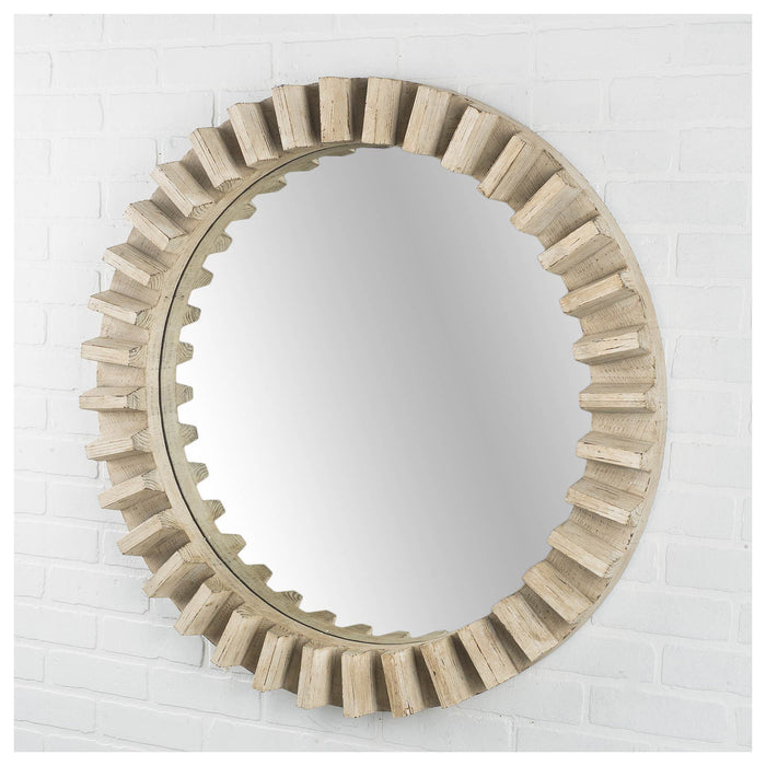 35" Round Natural Frame Wall Mirror - Brown