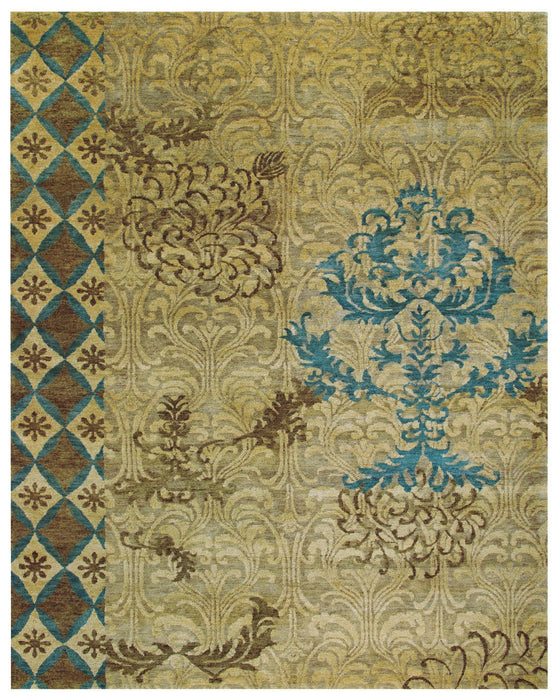 6' x 9' Floral Hand Knotted Area Rug - Tan Blue And Brown