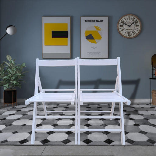 Set of two Giga foldable chairs, lightweight and portable with comfortable seating and sturdy metal frames.
