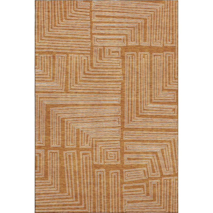 10' X 14' Geometric Washable Area Rug With UV Protection (682007) - Rust / Ivory