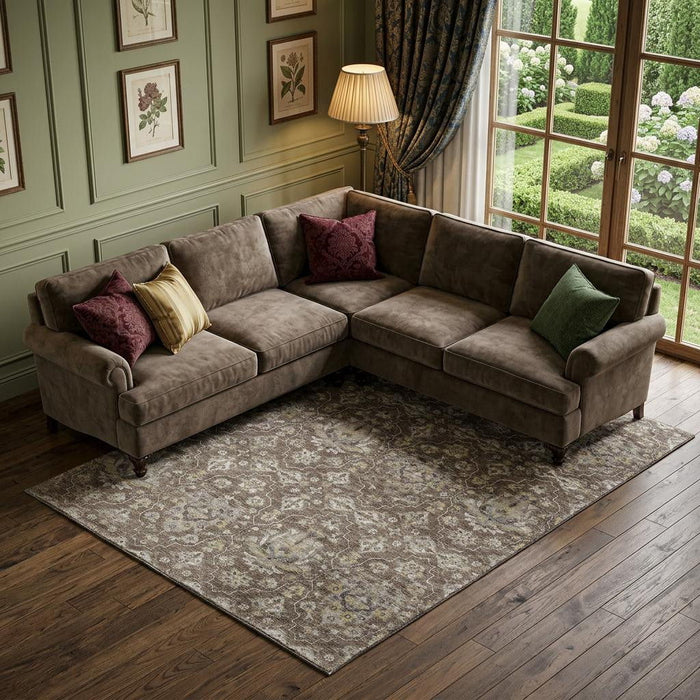 10' X 14' Floral Medallion Distressed Washable Area Rug With UV Protection (644562) - Taupe / Ivory / Gold