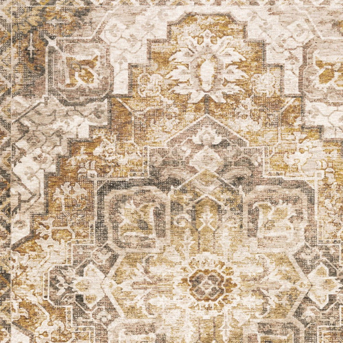 6' x 9' Oriental Power Loom Stain Resistant Area Rug With Fringe - Gold And Ivory