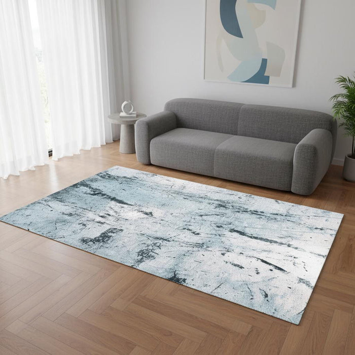 5' X 7' Abstract Washable Area Rug With UV Protection (609948) - White / Blue